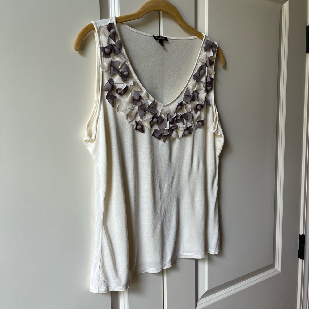 TALBOTS Cream and Taupe Decorative Tank Shell size medium - Picture 4 of 6